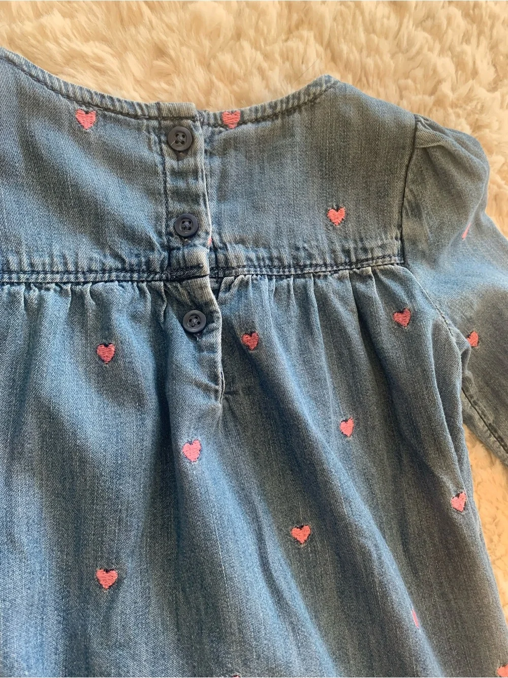 GAP Light Blue Denim Dress with Pink Heart Embroidery